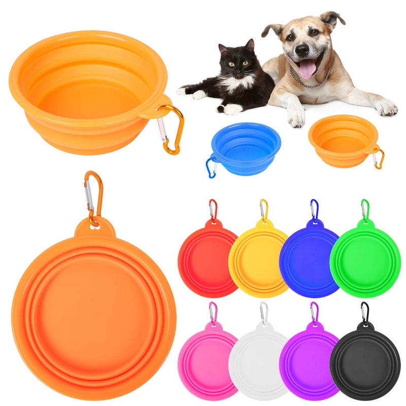 PROLOSO 9 Pcs Collapsible Dog Bowl Foldable Expandable Silicone Cup Dish for Pet Cat Food Water Feeding Portable Travel Bowl with Carabiner - Image 1